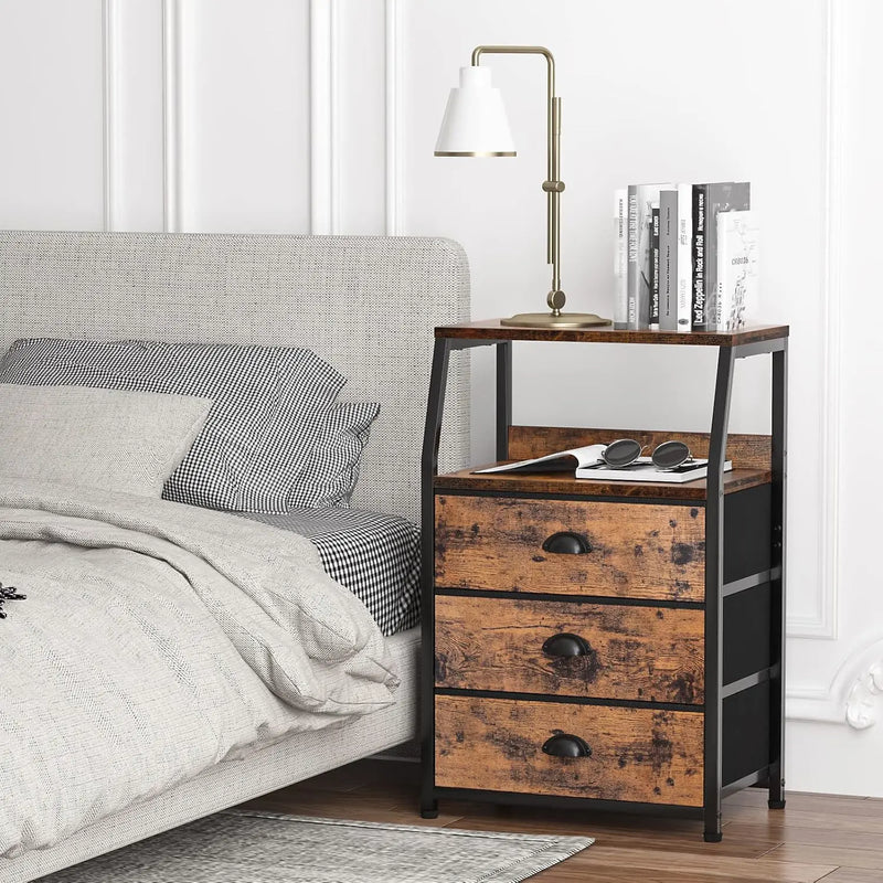 3 Drawer Bedside Table - Modern Storage Unit Slim Dresser with Shelf Nightstand