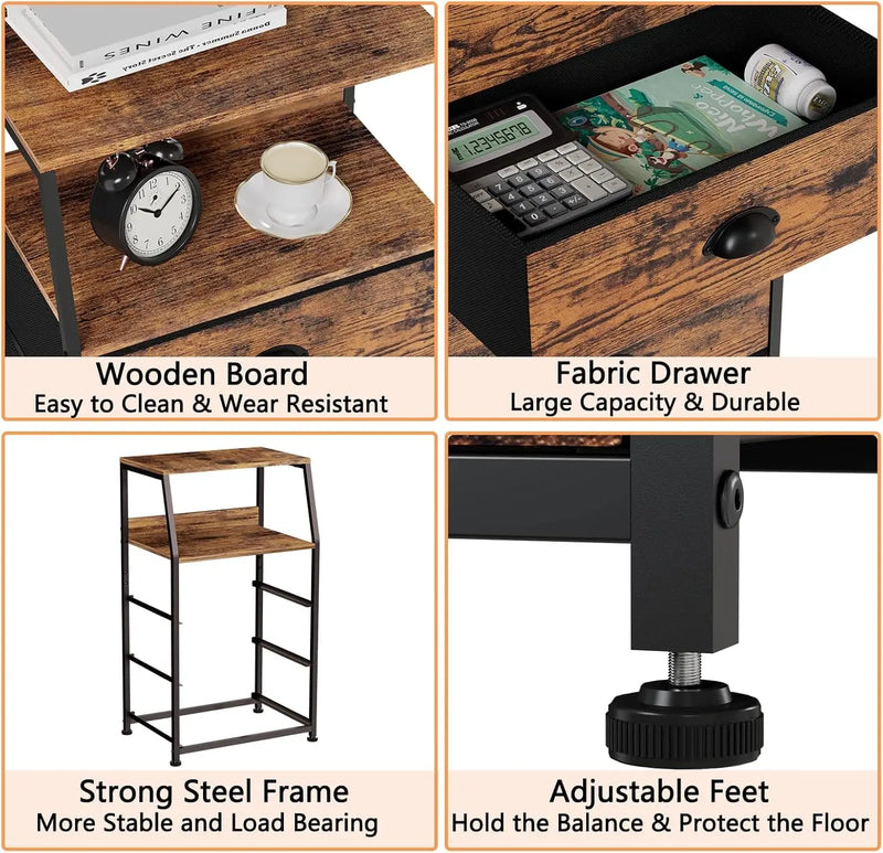 3 Drawer Bedside Table - Modern Storage Unit Slim Dresser with Shelf Nightstand