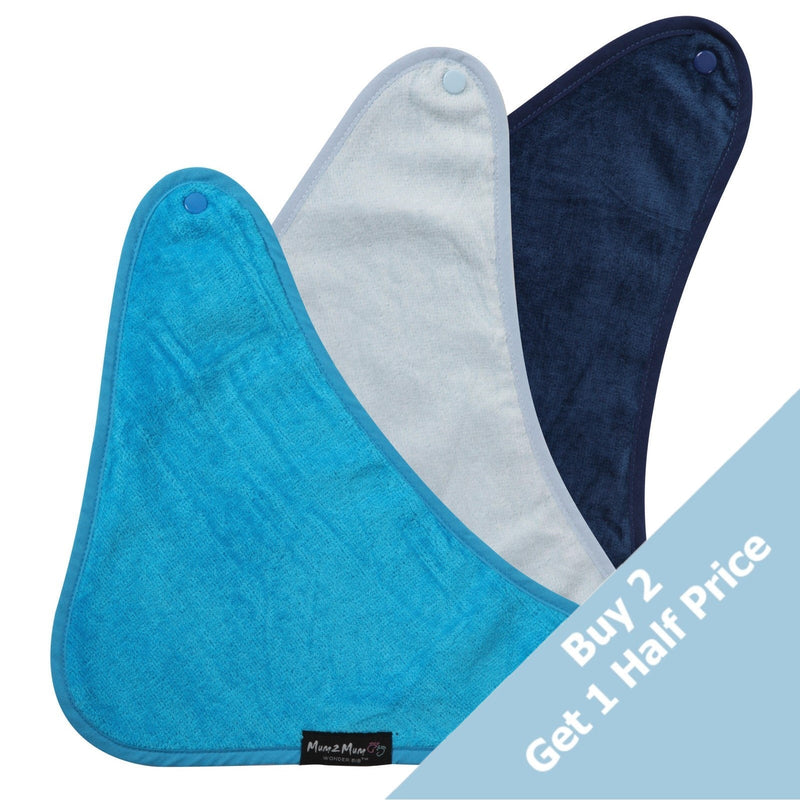 3 PACK - Mum 2 Mum Bandana Style Wonder Bibs - Navy / Baby Blue / Teal