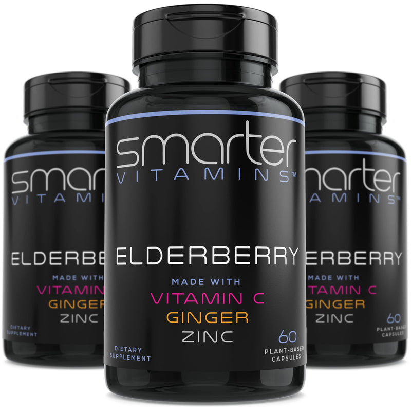(3 Pack) Smarter Elderberry Capsules + Vitamin C & Zinc – 180 Vegan Pills