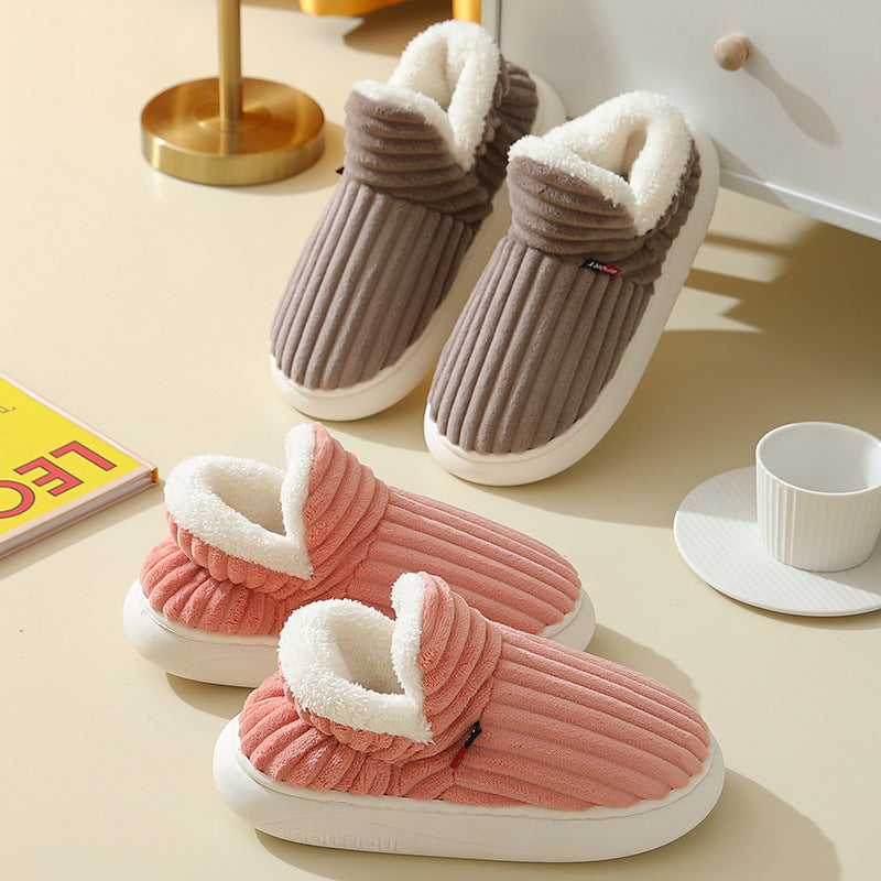 Plush Home Slippers Fur Lined Cosy Striped Slipper Shoes Winter Womens Mens
