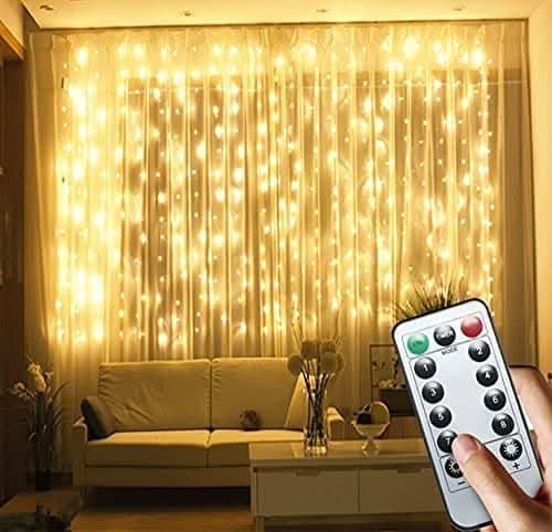 300 LED Warm White Curtain String Lights 3 x 3m with Remote