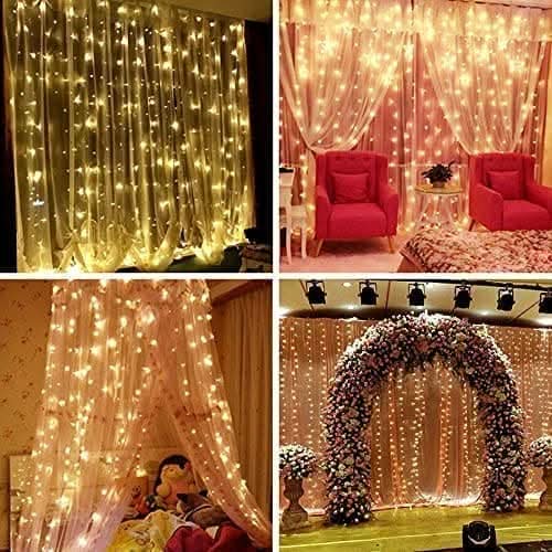 300 LED Warm White Curtain String Lights 3 x 3m with Remote