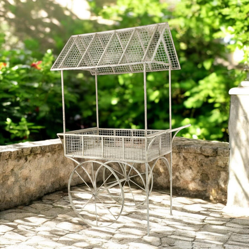 174CM CREAM METAL FLOWER CART
