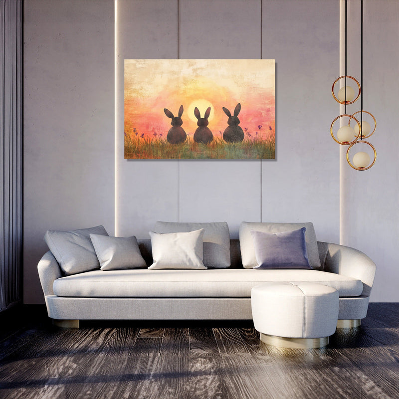 Three Bunnies Sunset Canvas