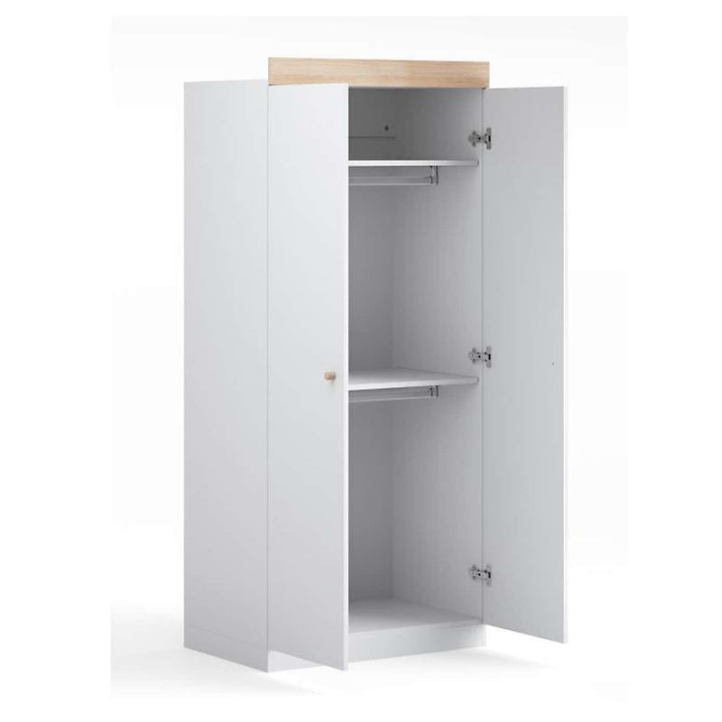 Little Acorns Burlington 3 Piece Nursery Furniture Set with Cot Bed, Dresser and Wardrobe - White & Oak