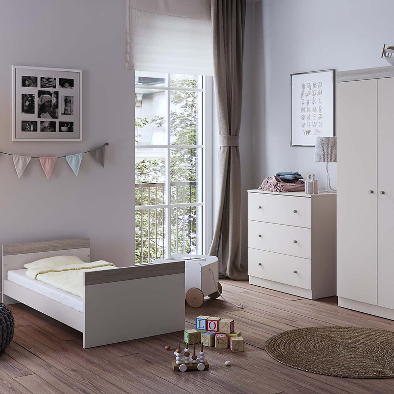 Little Acorns Burlington 3 Piece Nursery Furniture Set with Cot Bed, Dresser and Wardrobe - Cashmere & Grey Ash