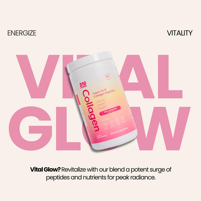 Hydrolyzed Collagen Peptides Powder – Grass-Fed with Vitamins C/D/E, Hyaluronic Acid & Resveratrol | Pink Lemonade 30 Servings