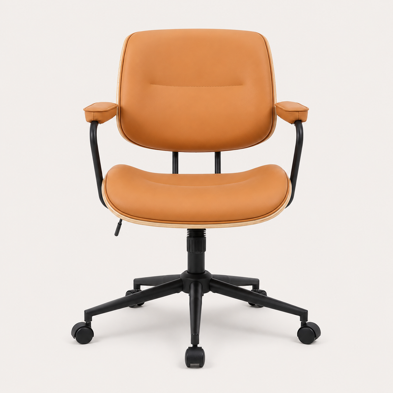 Walnut Effect Orange Swivel Desk Chair with Armrests