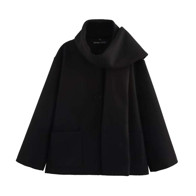 Elegant Blended Textile Scarf Overcoat Coat