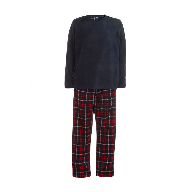 Mens Fleece Long Sleeve Top Pyjamas Sets | Fleece Winter Checked PJ Set