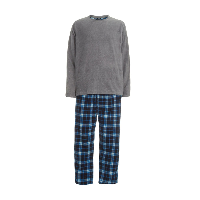 Mens Fleece Long Sleeve Top Pyjamas Sets | Fleece Winter Checked PJ Set