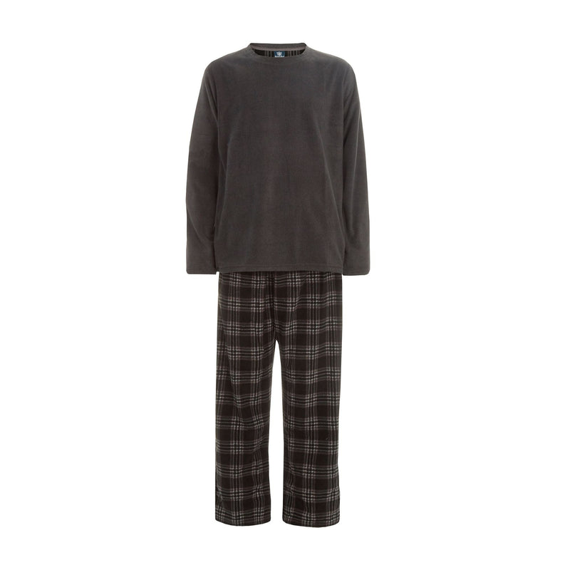 Mens Fleece Long Sleeve Top Pyjamas Sets | Fleece Winter Checked PJ Set