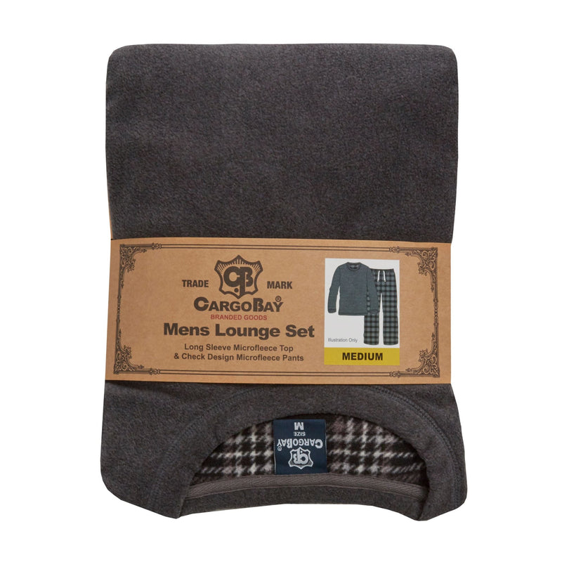 Mens Fleece Long Sleeve Top Pyjamas Sets | Fleece Winter Checked PJ Set