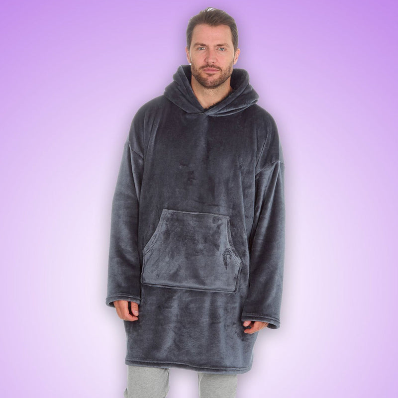 Mens Borg Fleece Oversized Hoodie | Cozy Wearable Blanket with Long Sleeves