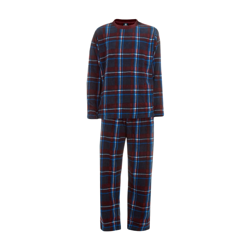 Mens Fleece Long Sleeve Top Pyjamas Sets | Fleece Winter Checked PJ Set