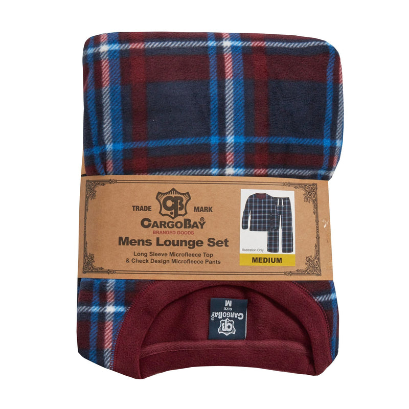Mens Fleece Long Sleeve Top Pyjamas Sets | Fleece Winter Checked PJ Set