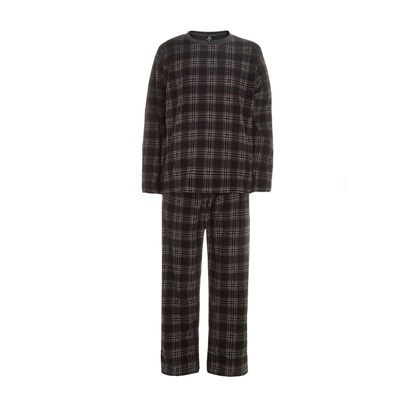 Mens Fleece Long Sleeve Top Pyjamas Sets | Fleece Winter Checked PJ Set