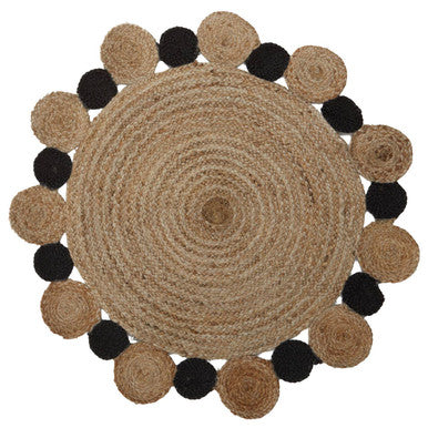 Bosie Small Round Natural and Black Jute Rug | Demir
