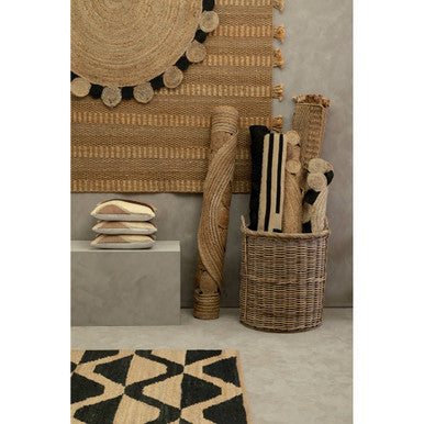 Bosie Small Round Natural and Black Jute Rug | Demir
