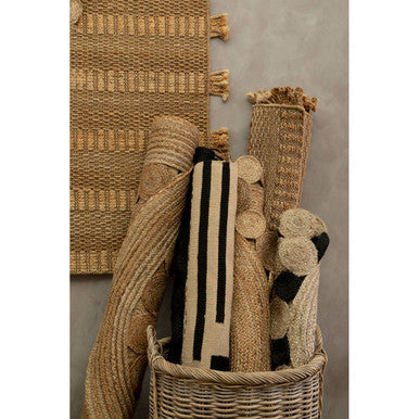 Bosie Small Round Natural and Black Jute Rug | Demir