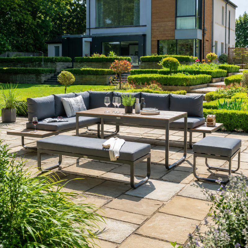 Billingford 5pcs Large corner set - Anthracite Aluminium Frame with Table Top and Sides