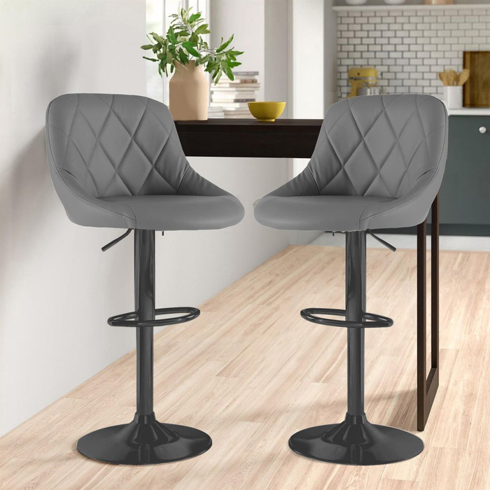 Neo Set of Two Dark Grey Leather Bar Stools