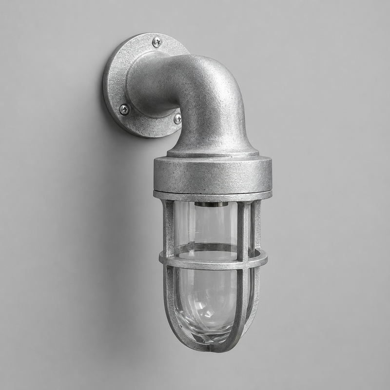 Shingham ~ Bulkhead Outdoor & Garden Wall Light | Cast Raw Pewter | 8 Inch