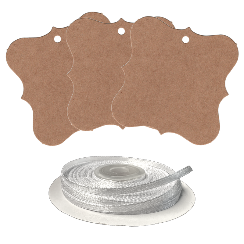 100 Designer Gift Tags with White Satin Ribbon -  21 Colours, Birthday Xmas