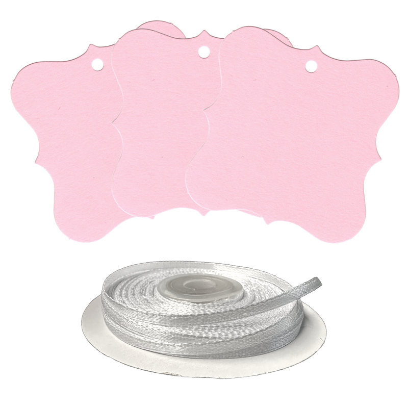 100 Designer Gift Tags with White Satin Ribbon -  21 Colours, Birthday Xmas