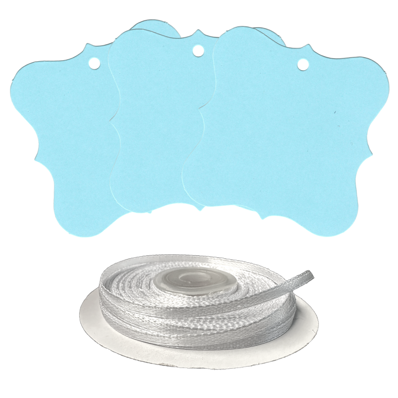 100 Designer Gift Tags with White Satin Ribbon -  21 Colours, Birthday Xmas