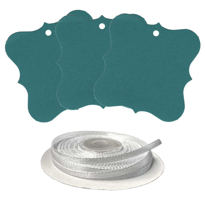 100 Designer Gift Tags with White Satin Ribbon -  21 Colours, Birthday Xmas