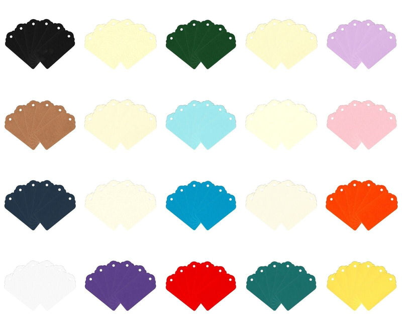 100 Rectangle Scalloped Gift Tags with White Satin Ribbon - 21 Colours Christmas