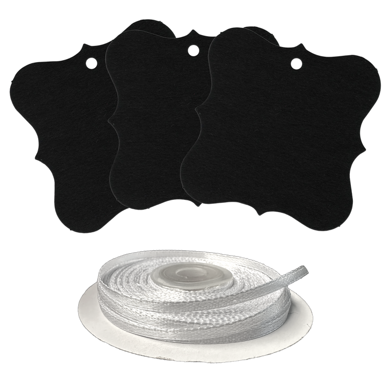 100 Designer Gift Tags with White Satin Ribbon -  21 Colours, Birthday Xmas