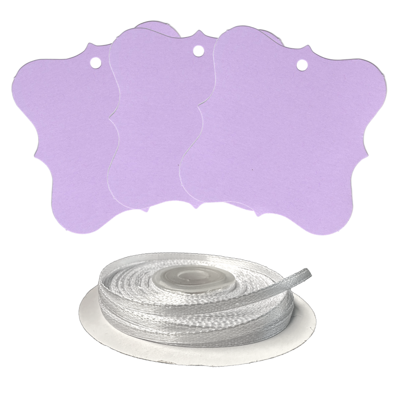 100 Designer Gift Tags with White Satin Ribbon -  21 Colours, Birthday Xmas