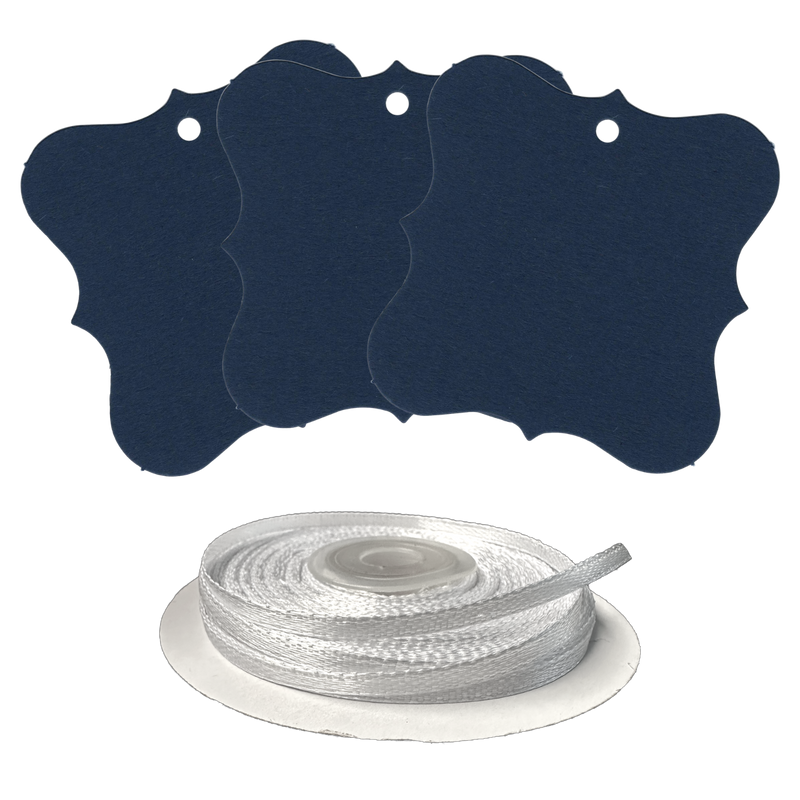 100 Designer Gift Tags with White Satin Ribbon -  21 Colours, Birthday Xmas