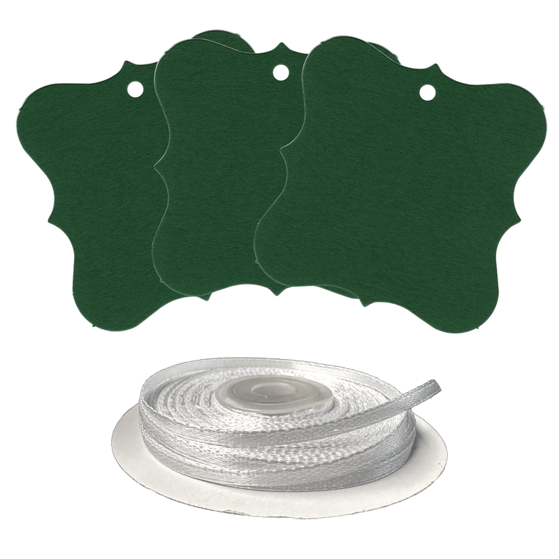 100 Designer Gift Tags with White Satin Ribbon -  21 Colours, Birthday Xmas
