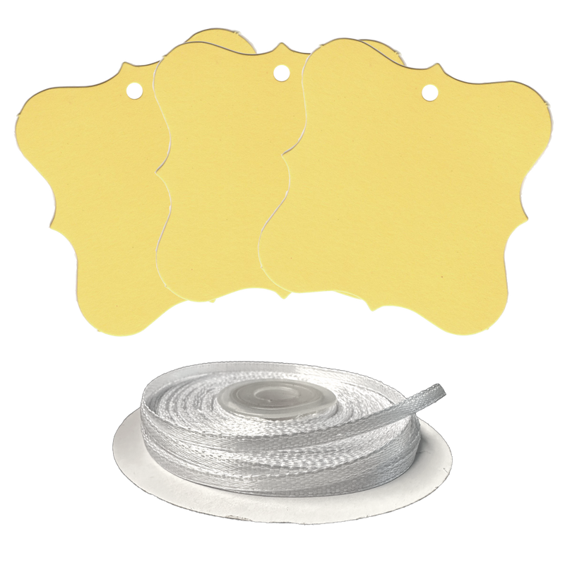100 Designer Gift Tags with White Satin Ribbon -  21 Colours, Birthday Xmas