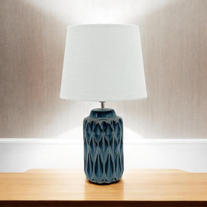 40CM BLUE CERAMIC  LAMP AND SHADE