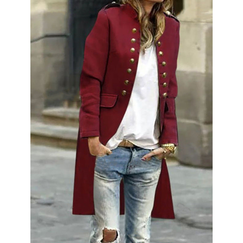 Solid Color Cardigan Jacket Fashion Slim Mid-length Trench Coat