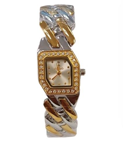 Clasico Ladies Water Resistant Bling Silver Dial 2 Tone Metal Strap Bracelet Watch