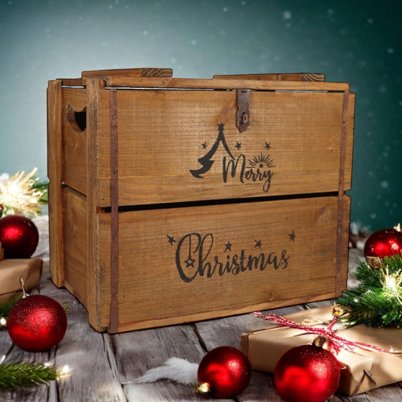 42CM WOODEN BOX MERRY CHRISTMAS