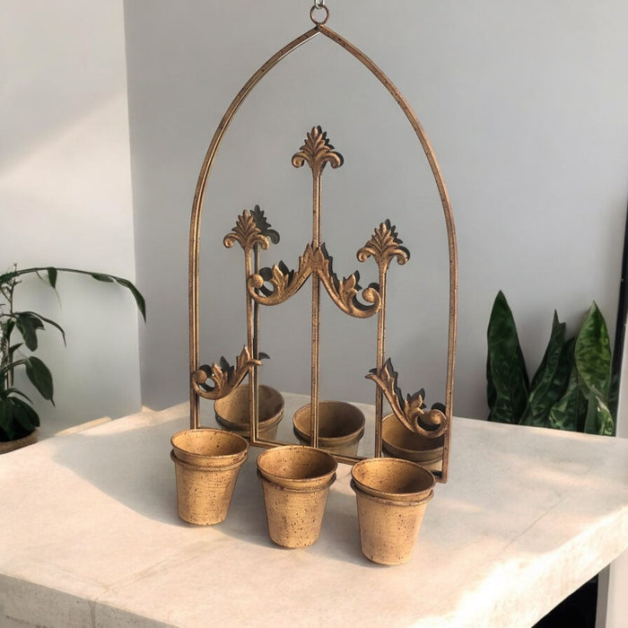 75cm RUSTY WALL MIRROR WITH TRIPLE PLANTER