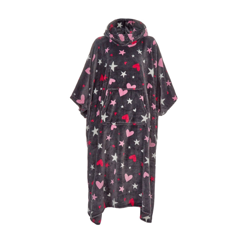 Ladies Oversized Blanket Hoodie - Extra Long Fleece Poncho with Kangaroo Pocket
