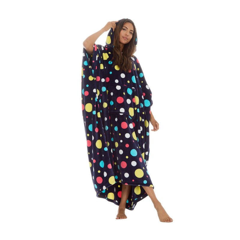 Ladies Oversized Blanket Hoodie - Extra Long Fleece Poncho with Kangaroo Pocket