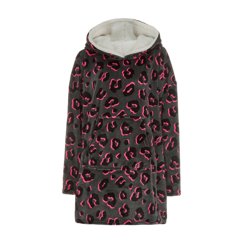 Ladies Fleece Donut Printed Oversized Blanket Hoodie with Kangaroo Pockets