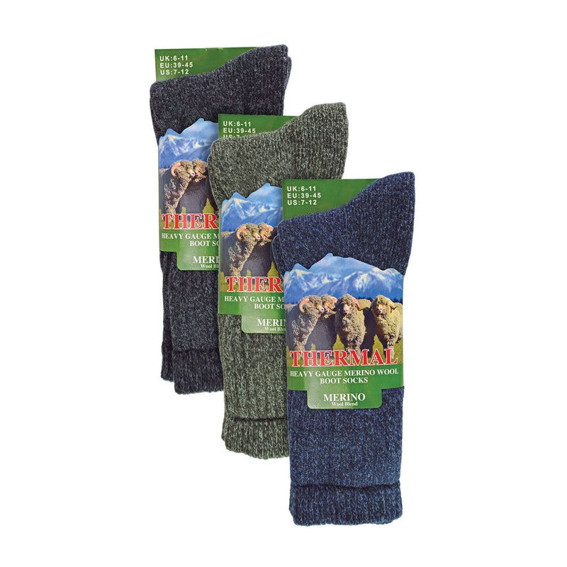 3 Pack Mens Thick Warm Merino Wool Socks