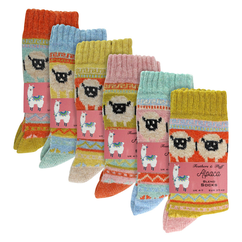 Ladies 6 Pack Alpaca Socks with Sheep Pattern