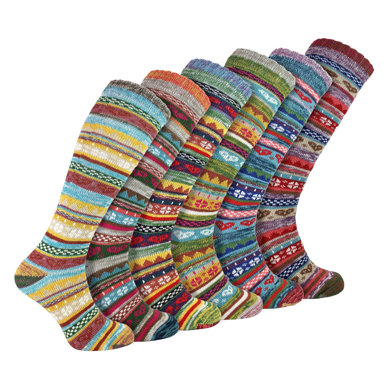 6 Pairs Ladies Knee High Nordic Patterns Socks