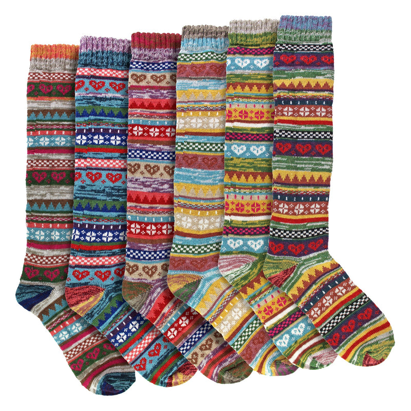6 Pairs Ladies Knee High Nordic Patterns Socks